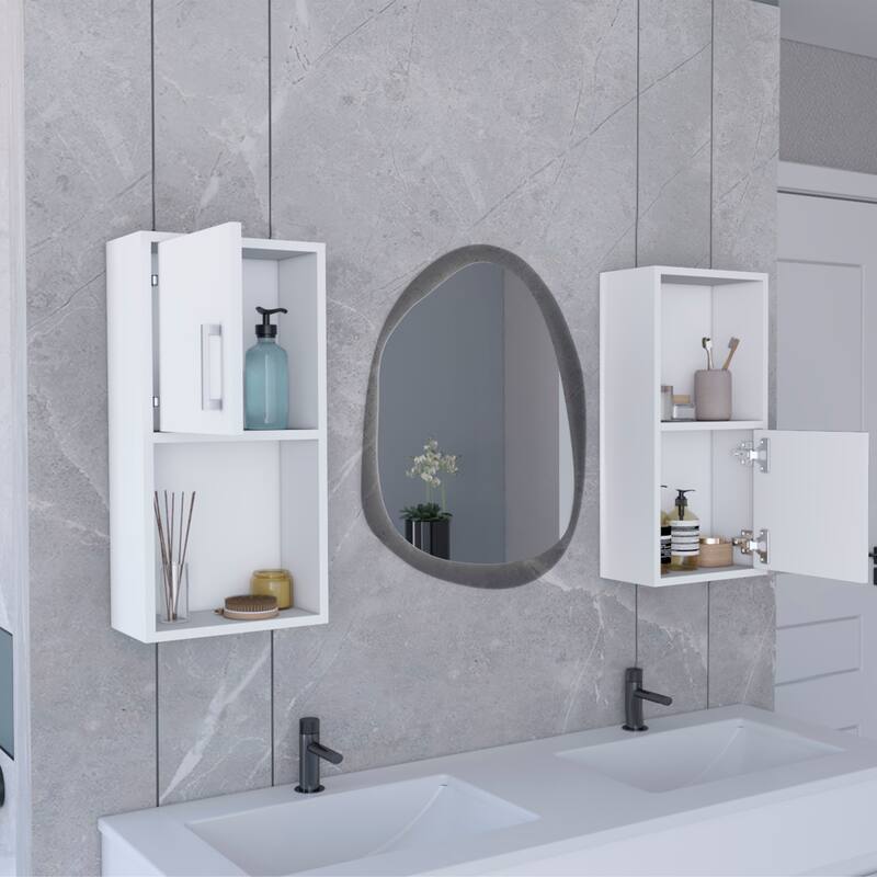 2-PC Wall-Mounted Bathroom Medicine Cabinet with Open and Closed Storage
