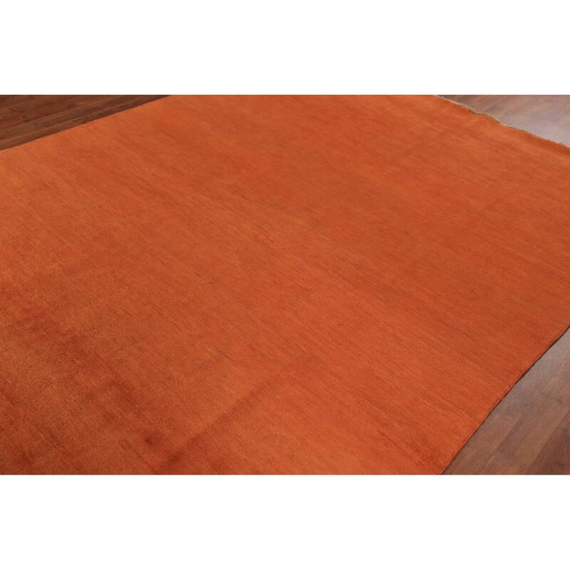 Modern Orange Gabbeh Oriental Area Rug Hand-Knotted Wool Carpet - 6'6" x 9'7"