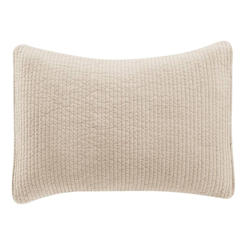 HiEnd Accents Stonewashed Cotton Velvet Quilted Pillow Sham - King - Light Tan