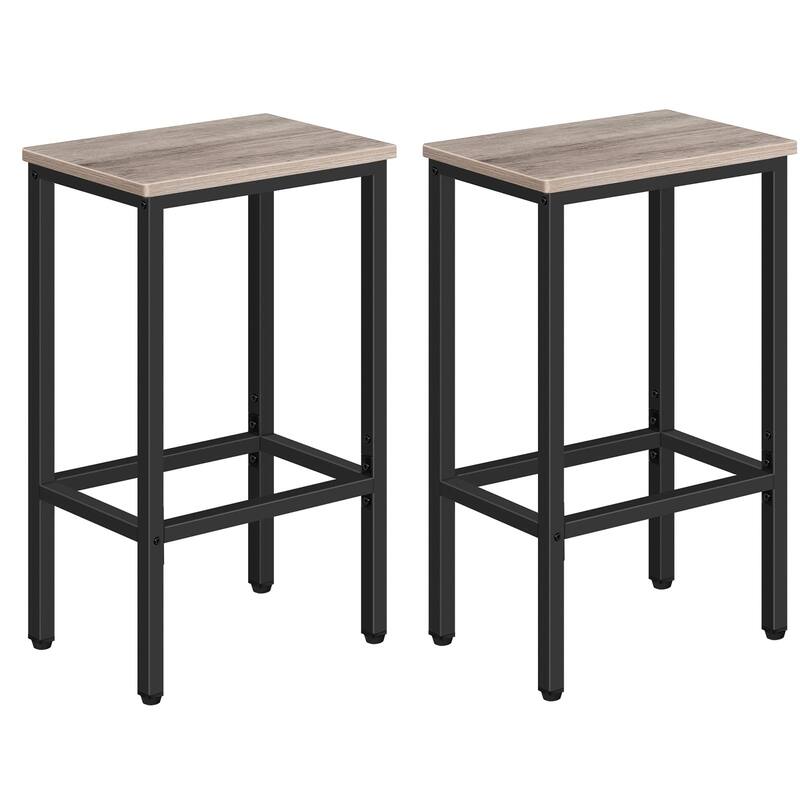 Bar Stools, Set of 2 Bar Chairs,Kitchen Breakfast Bar Stools with Footrest,25.8" Dining Stools,Rectangular Industrial Bar Chairs - Black