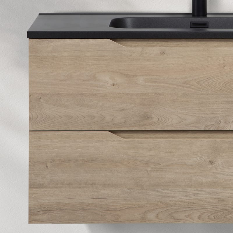 RupheonD 24"-48" Floating Bath Vanity in Evita Oak with Black Quartz Top