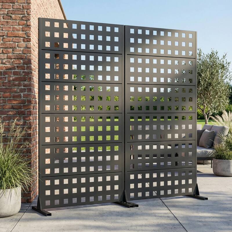 Outdoor Rectangle Privacy Screens Metal Screen Fence Panel Set of 2