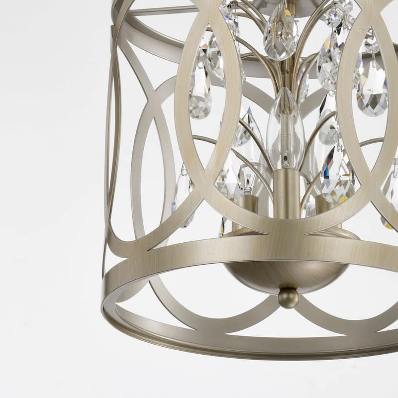 Aurelia 3-light Brushed Champagne Silver Metal Cage Drum Chandelier