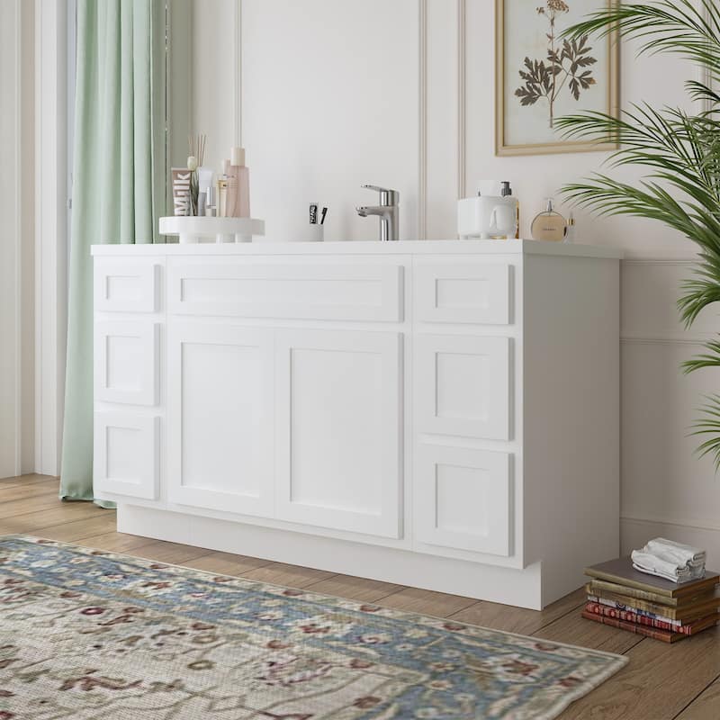 Vanity Art 60" Oak Freestanding Bathroom Vanity Cabinet without Top