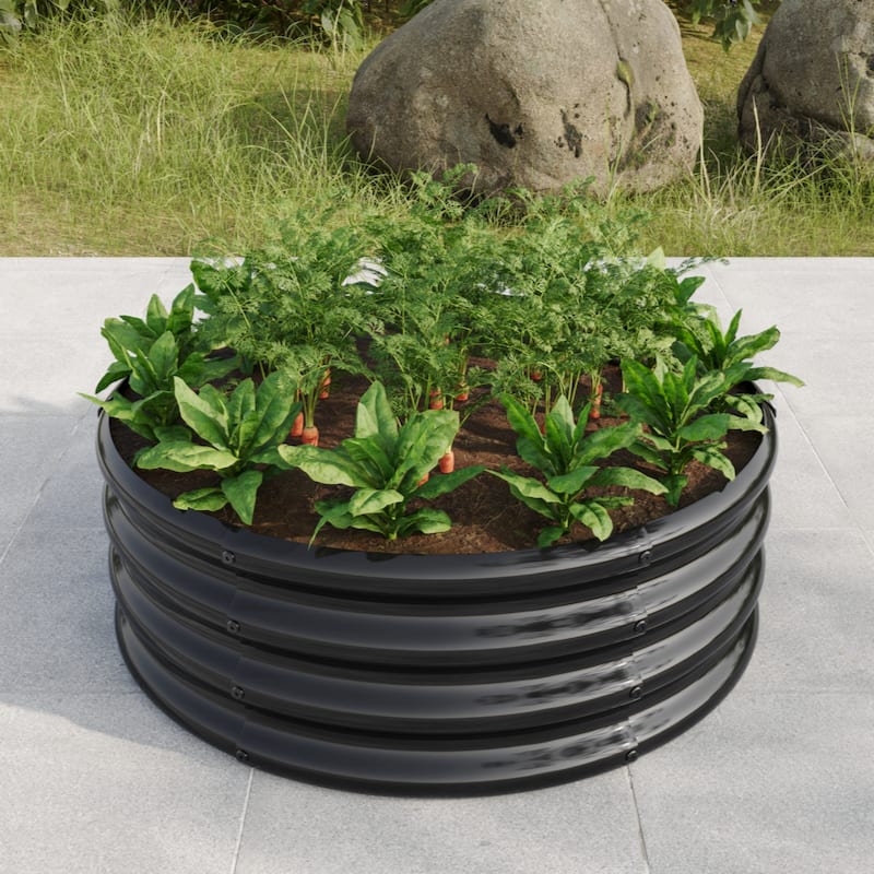 11.4" tall round raised garedn bed, metal raised beds for vegetables, outdoor garden raised planter box