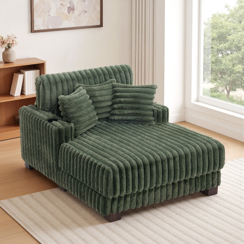 42"W Upholstered Chaise Lounge Sofa Bed with Pillow and Cup Holder - Grey