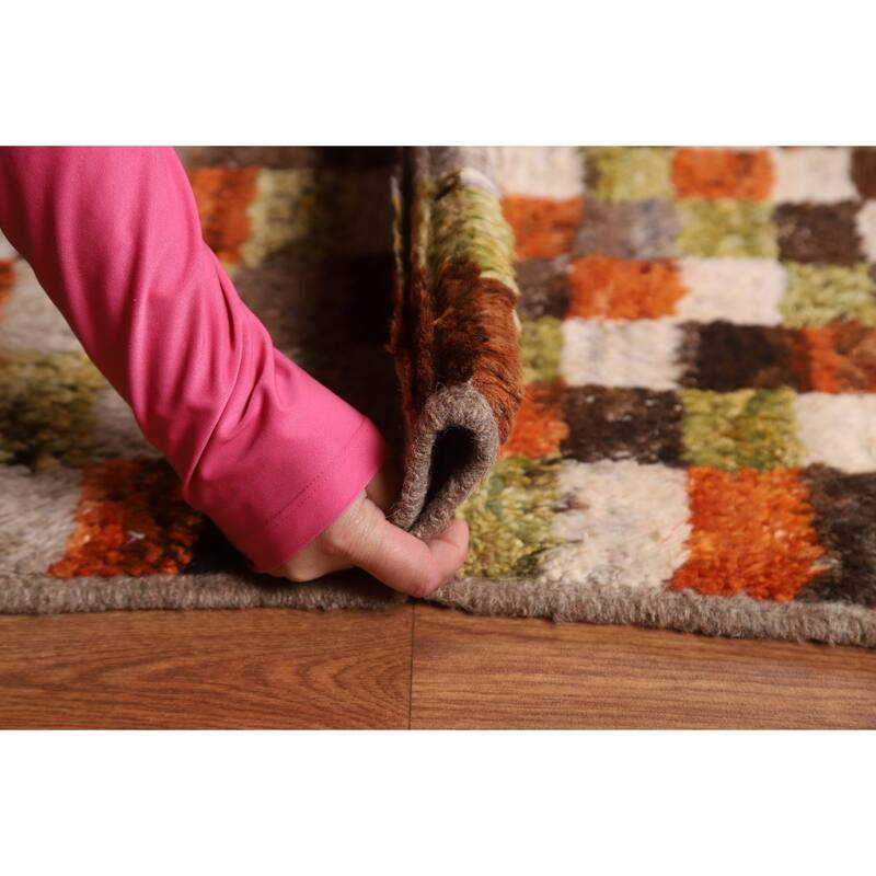 Hand Knotted Oriental 100% Wool Carpet Tribal Checkered Brown Moroccan Area Rug - 9' 10'' X 6' 10''