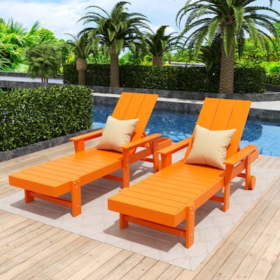 Polytrends Shoreside Modern Poly Reclining Eco-Friendly All Weather Chaise Lounge With Arms & Wheels (Set Of 2)