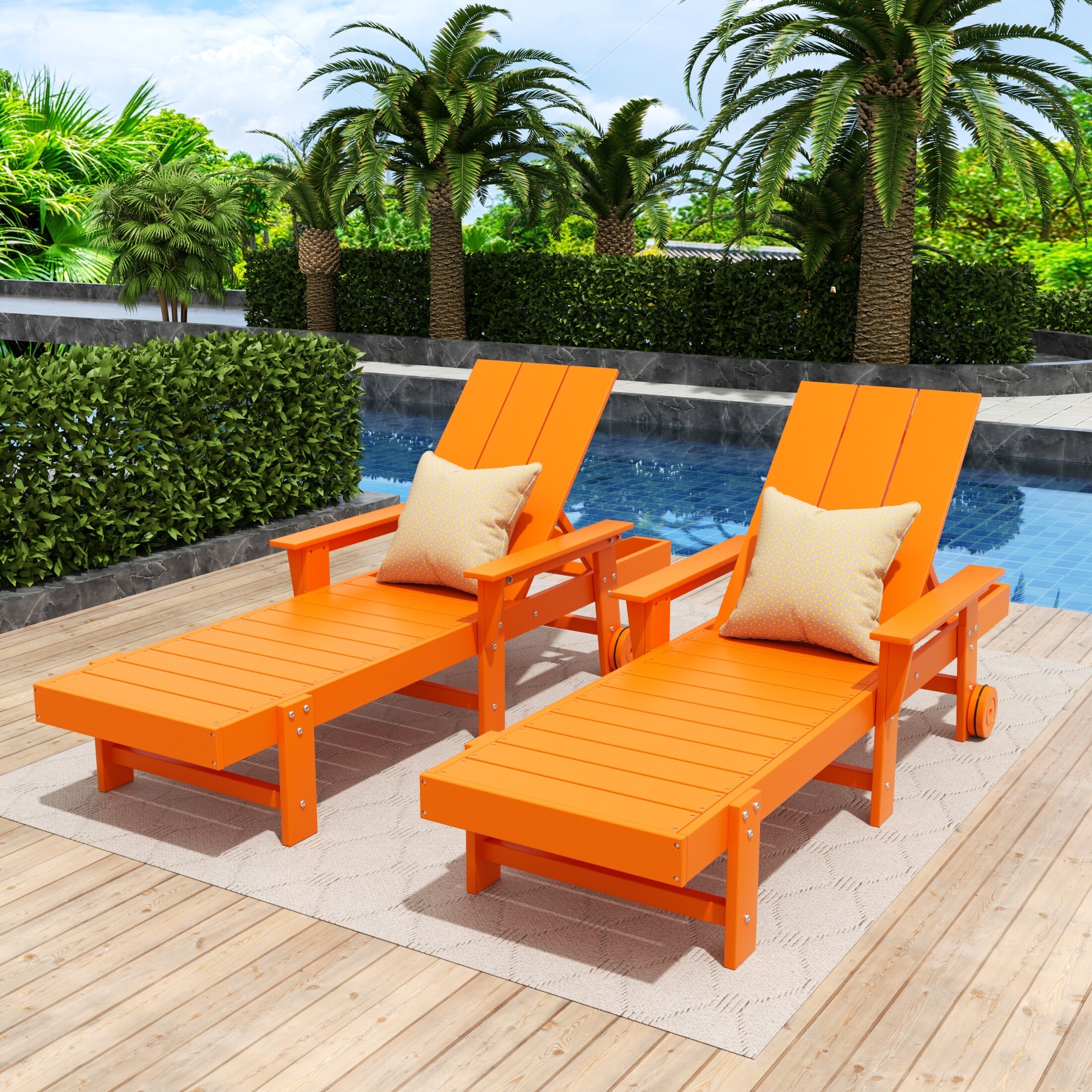 Shoreside Modern Poly Reclining Eco-Friendly All Weather Chaise Lounge With Arms & Wheels (Set Of 2)
