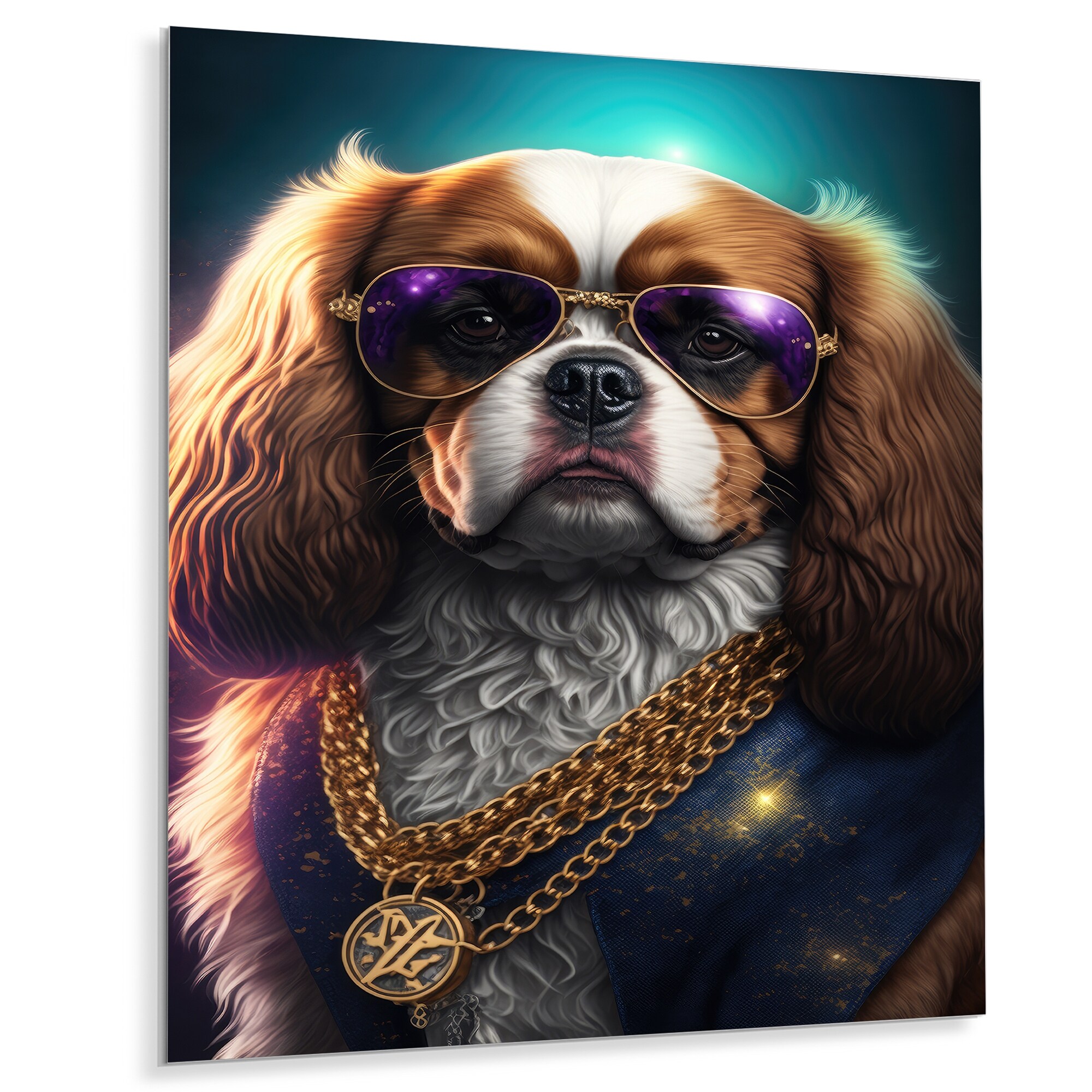 Designart Cavalier King Charles Spaniel Gangster In NYC I Animals Dog Spaniel Metal Wall Art