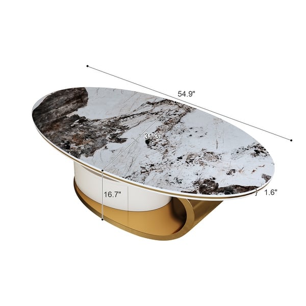 55 Inches Modern Oval Faux Marble Coffee Table with Storage For Living ...