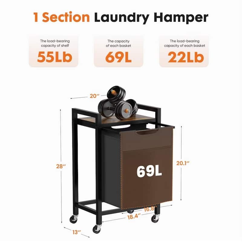 Laundry Hamper with Pull-Out Removable Sorter Bags