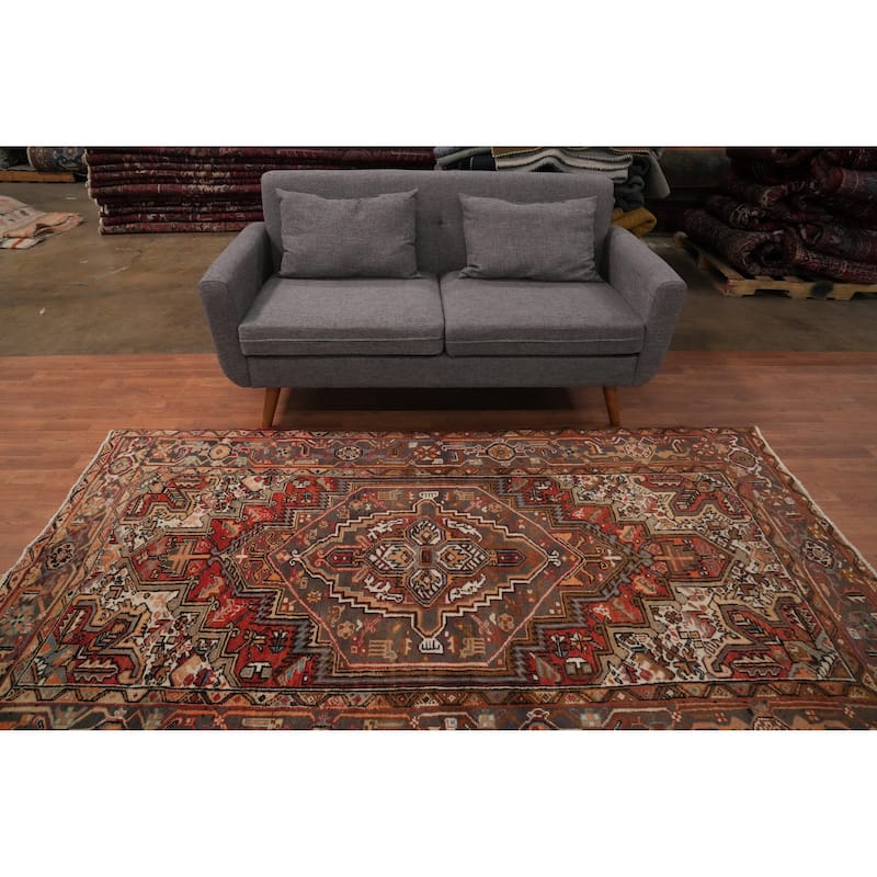 Hand Knotted Oriental 100% Wool Carpet Traditional Medallion Oranges & Rust Heriz Area Rug - 8' 3'' X 4' 7''