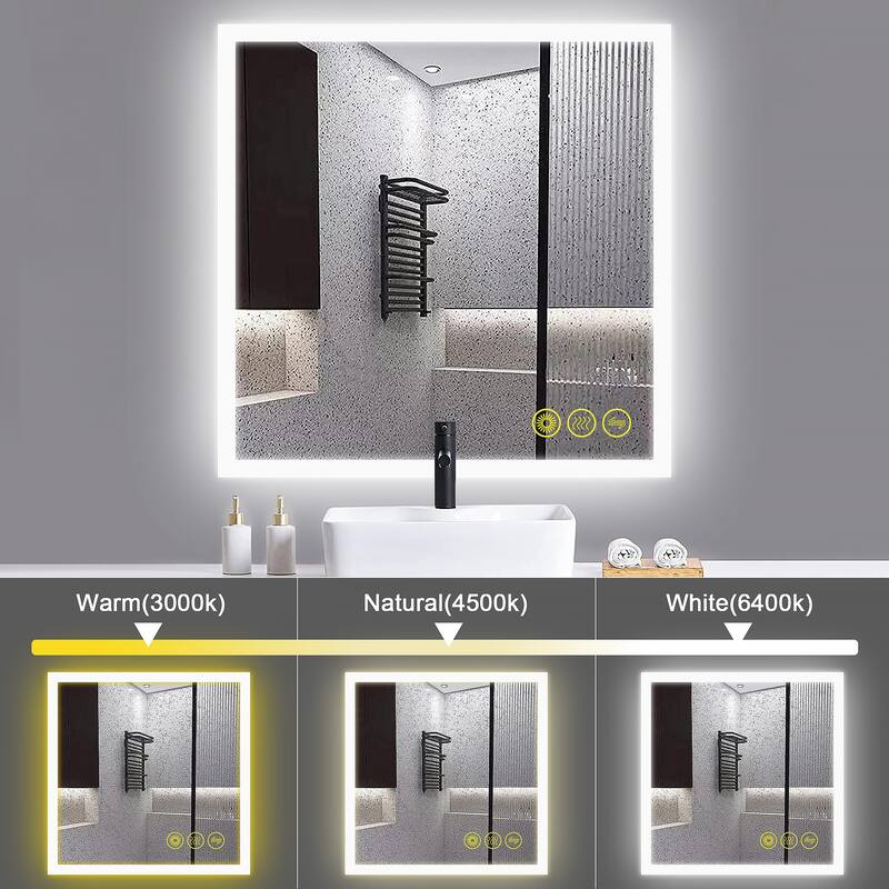 SmartGlow 36x36" Square Dimmable LED Frameless Anti-Fog Bathroom Vanity Mirror - Clear