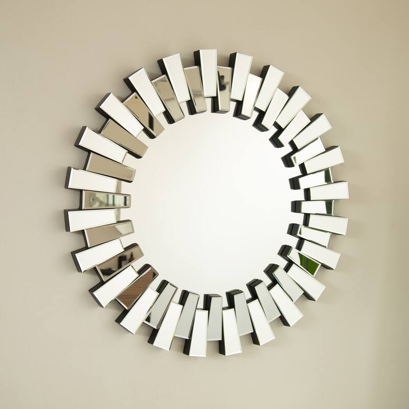 Kaltis Modern Irregular Circle PU Decorative Mirror - Wall-Mounted, Bathroom, Bedroom - Silver