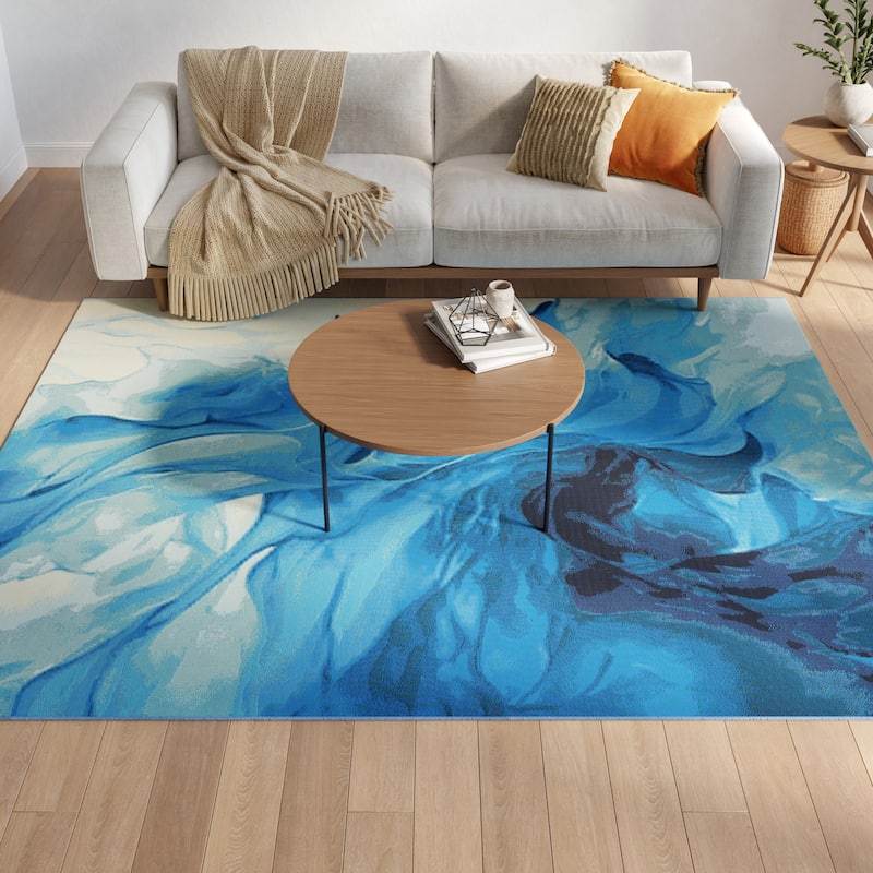 Nourison Color Splash Indoor/Outdoor Blue Abstract Area Rug