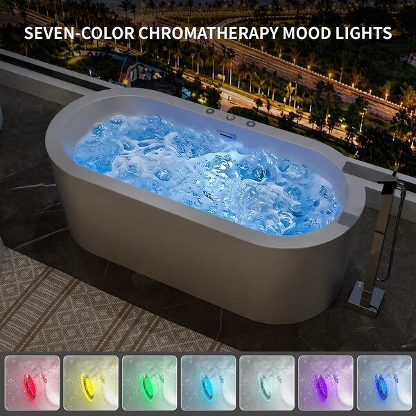 Freestanding Whirlpool & Hydrotherapy Bathtub with 10 Water Jets