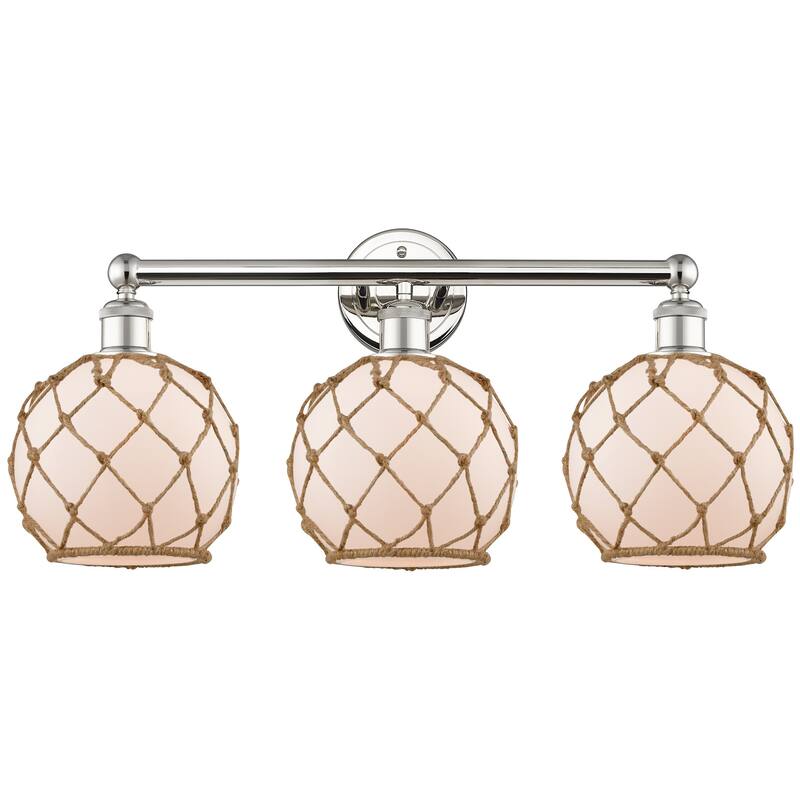 Innovations Lighting 616-3W-13-26 Farmhouse Rope Vanity Farmhouse Rope - Polished Nickel / White Glass with Brown Rope