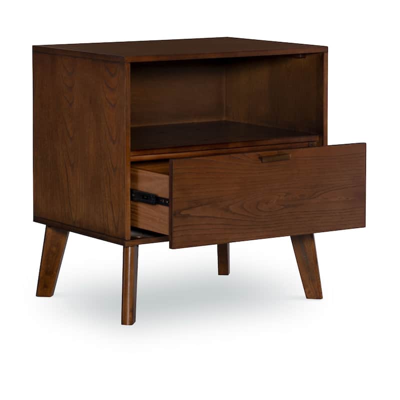 27" Brown One Drawer Nightstand with Bronze Pulls