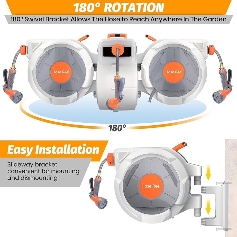 Retractable Garden Hose Reel 9 Function Sprayer Nozzle