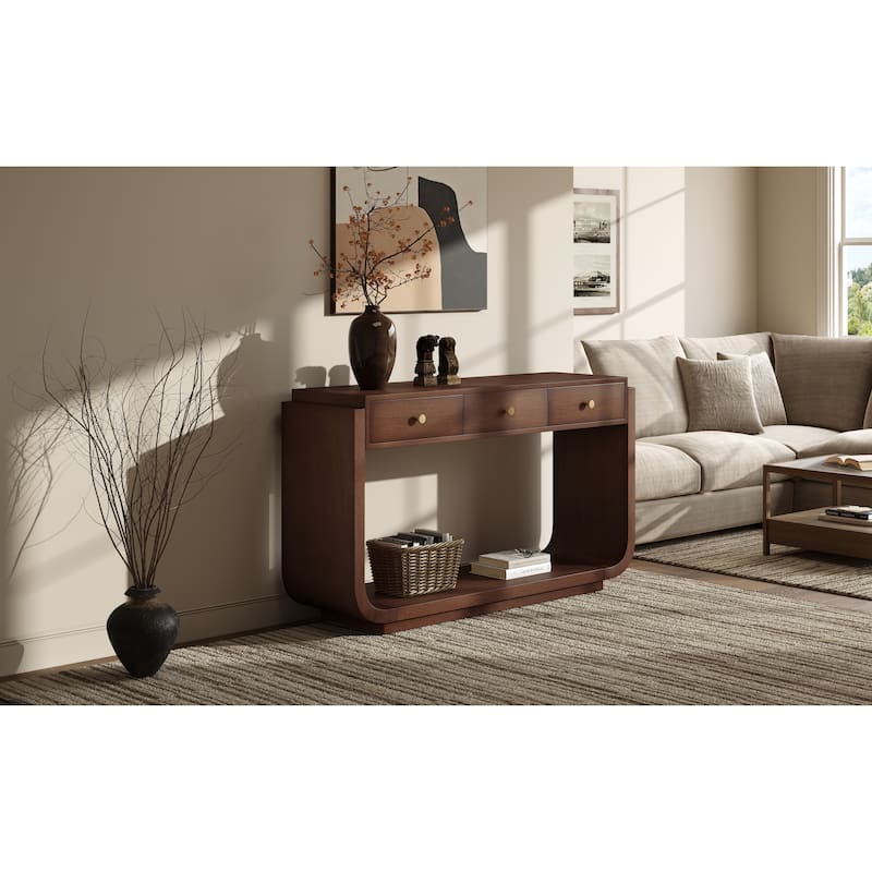 Christopher Knight Home - Alderwood Paulownia Veneer 3 Drawers Console Table with Curved Legs and Ample Storage