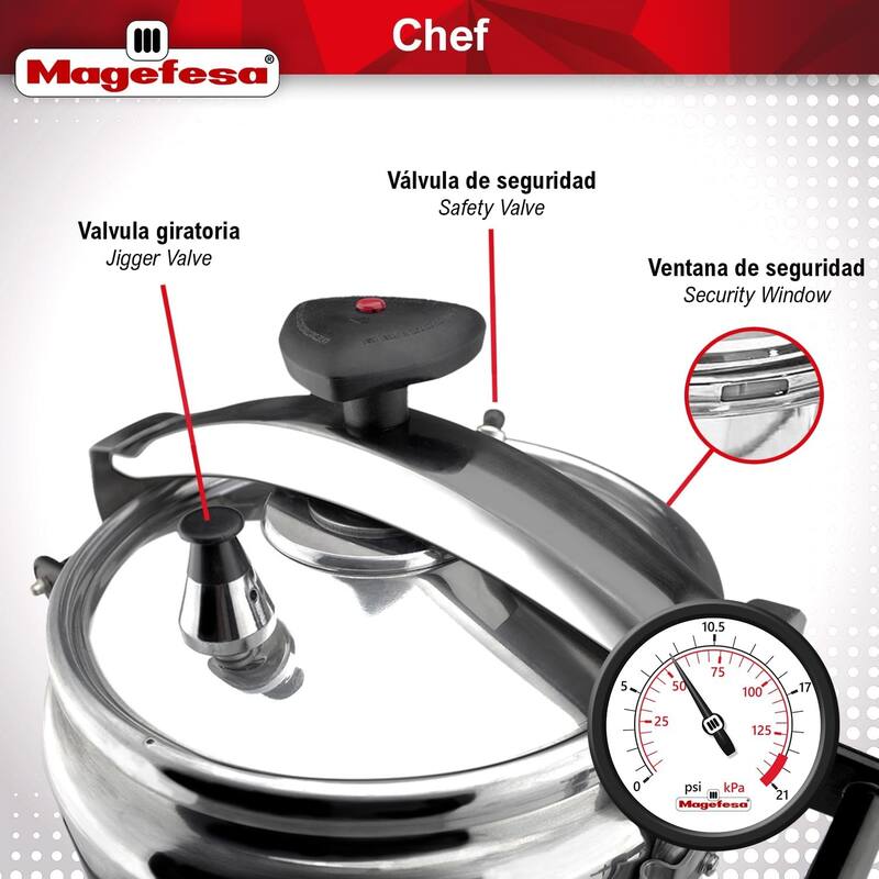 Magefesa CHEF Aluminum Pressure Cooker with Stainless Steel Lid