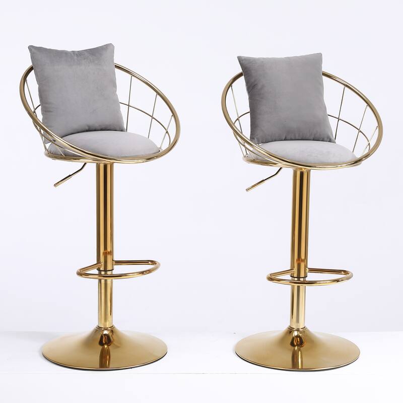 Velvet Bar Chair, 360 Degree Rotation Adjustable Counter Chair Set of 2
