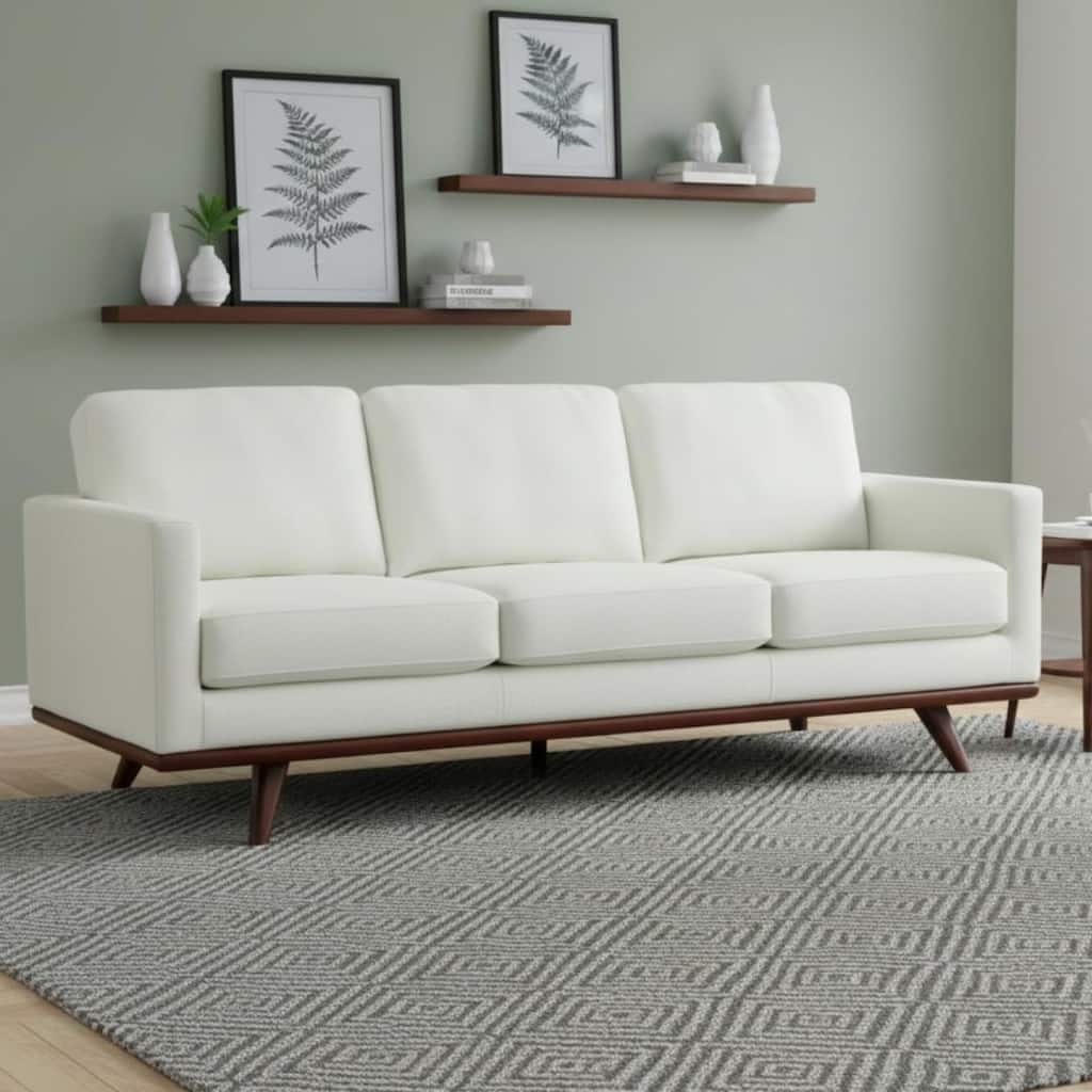 Chester Mid-Century 3 Seater Leather or Mesh Sofa Couch With Solid Birch Wood Frame Armchair for Living Room Bedroom and Office