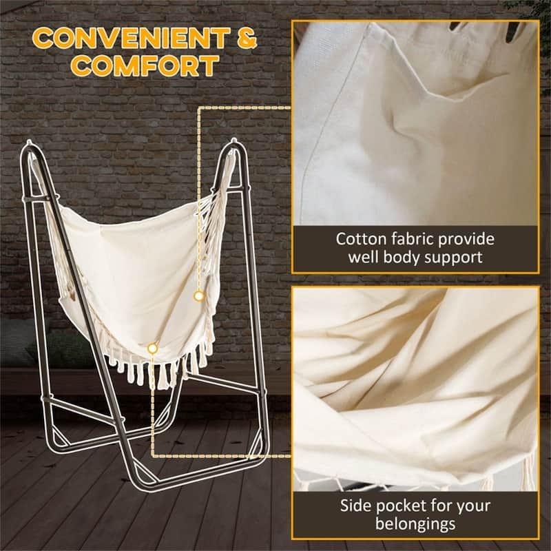 Hammock Chair with Stand Heavy Duty Steel Frame Ergonomic U Shape Design with Side Pockets for Indoor and Outdoor Use