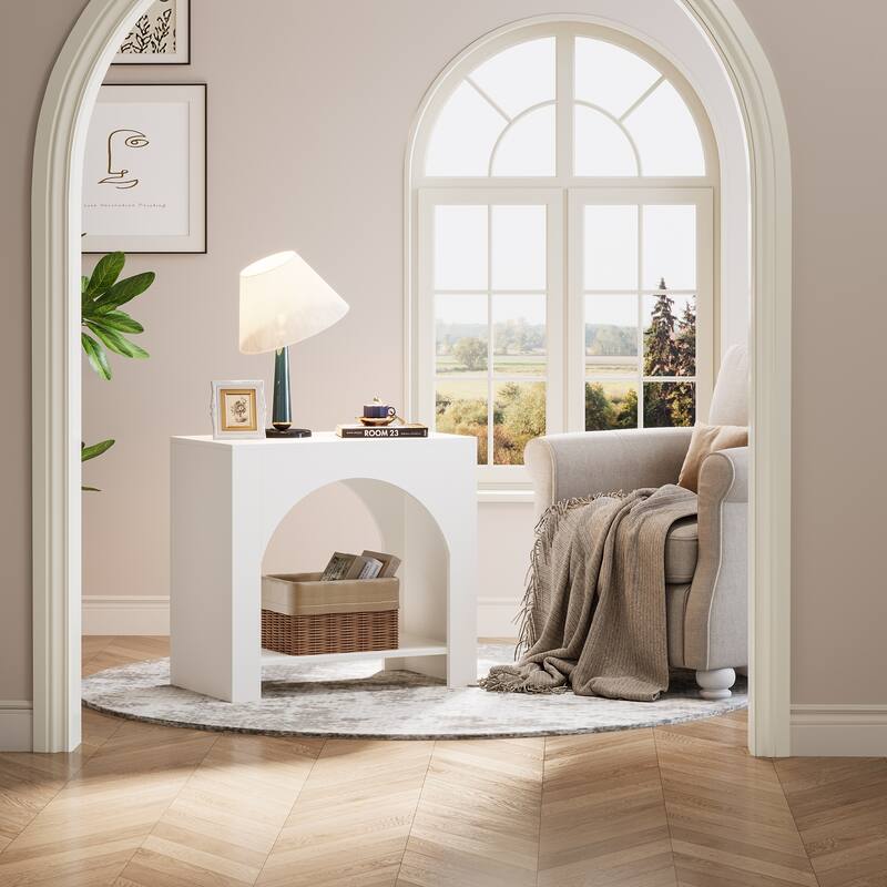 Farmhouse End Table for Living Room Large Side Table with Storage Sofa Table