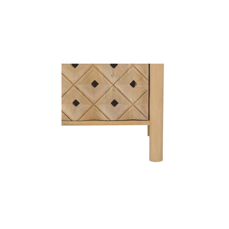 NADAAL STUDIOS Talric Sideboard, Hand-Carved Dimensional Front in Solid Mango Wood with Push-to-Open Doors, Natural