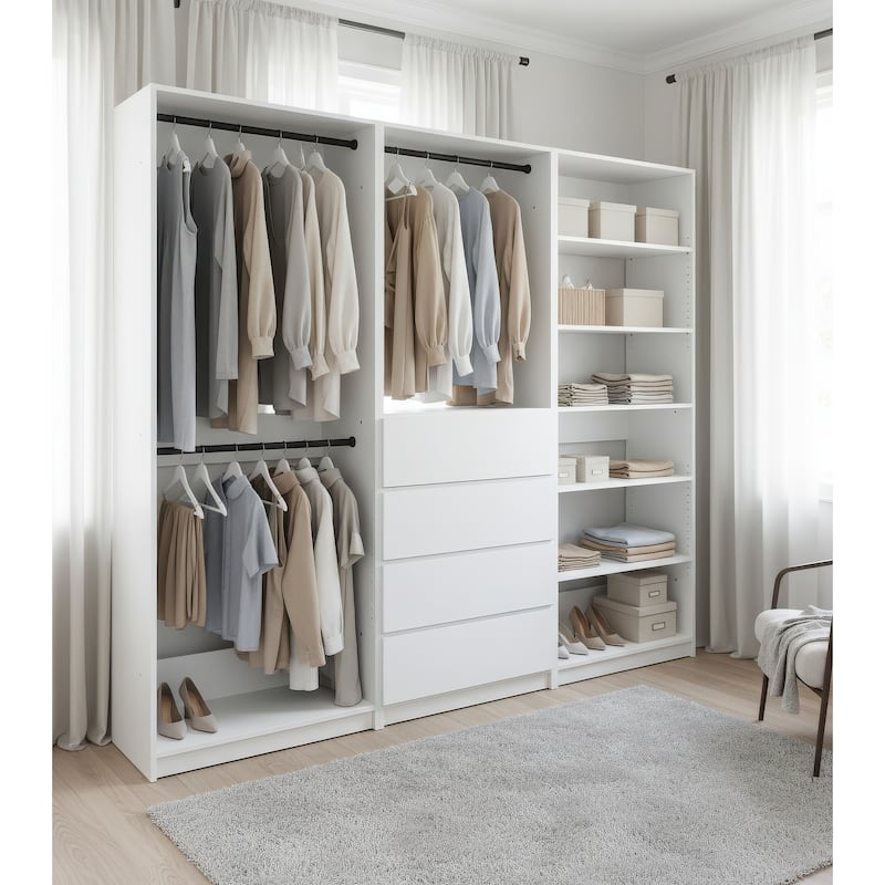 Prosper White Freestanding Walk in Wood Closet System - 94.2"W x 15.7"D x 83" H