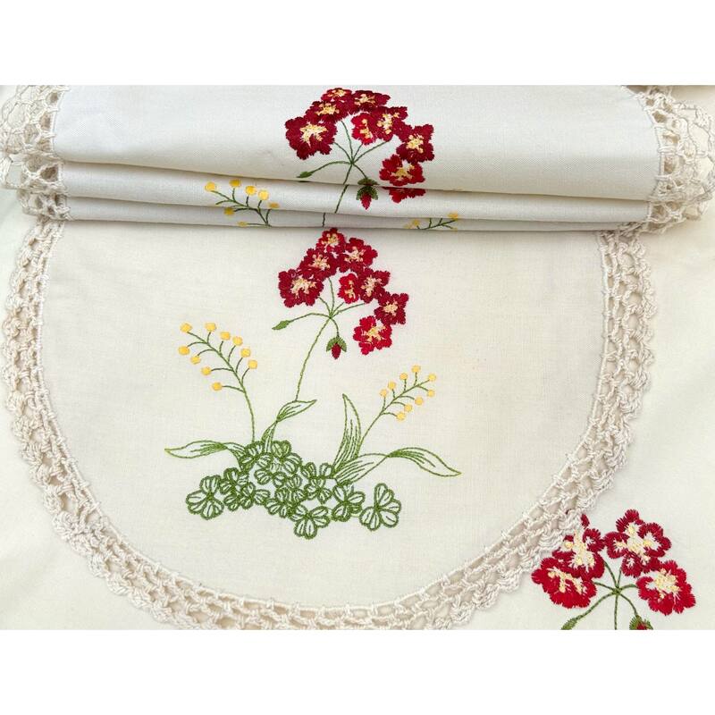 Embroidered Flowers with Beige-12Rnd-Doilies-Set of 4-Beige