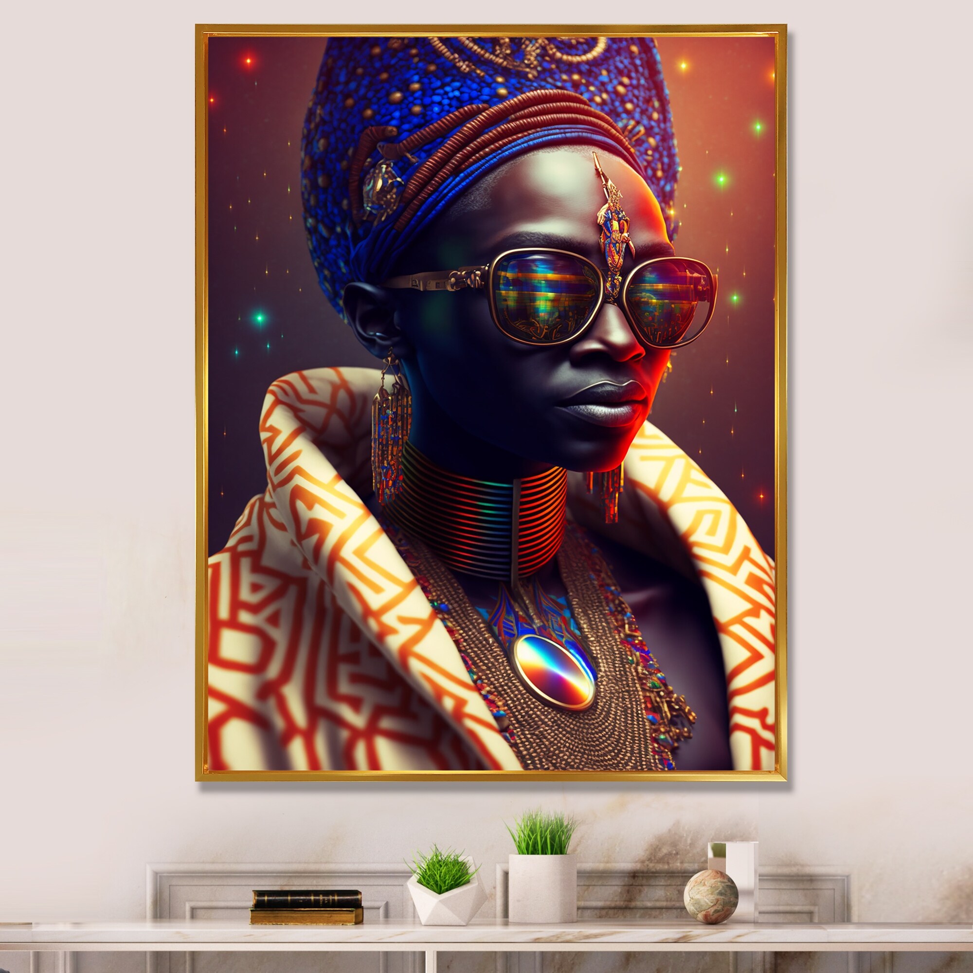 Designart African American Woman Funky Sunglasses Traditional Clothes IV  African American Woman Framed Canvas Prints - Bed Bath & Beyond - 38264940