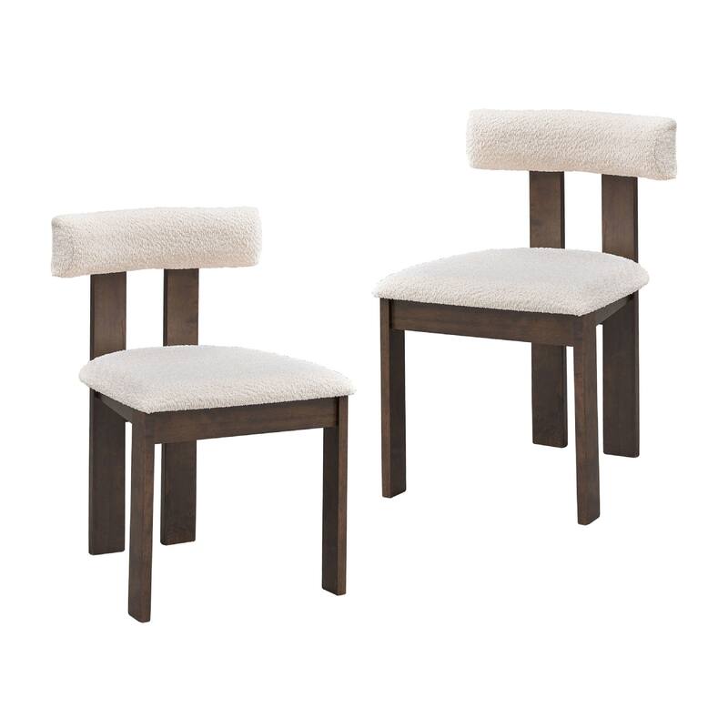 2 PCS Wooden Dining Chairs, Modern Boucle Upholstered Mid Century Side Chairs with Open Back - Brown