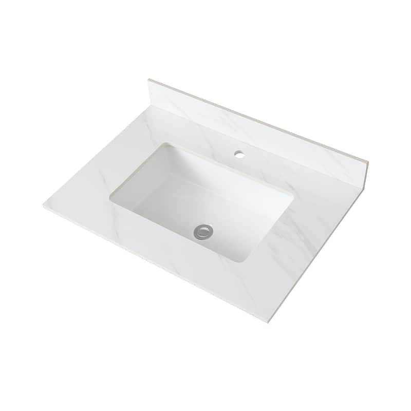 31" Marble Vanity Top with Pre-drilled Faucet Holes, Undermount Sink