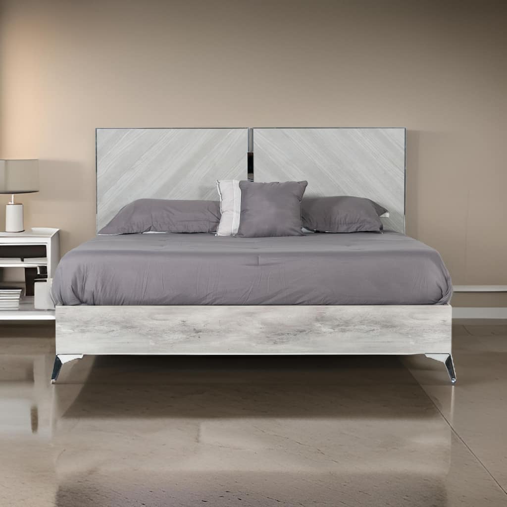 Jecky King Size Bed, Low Profile, Angled Legs, Italian Inspired Gray