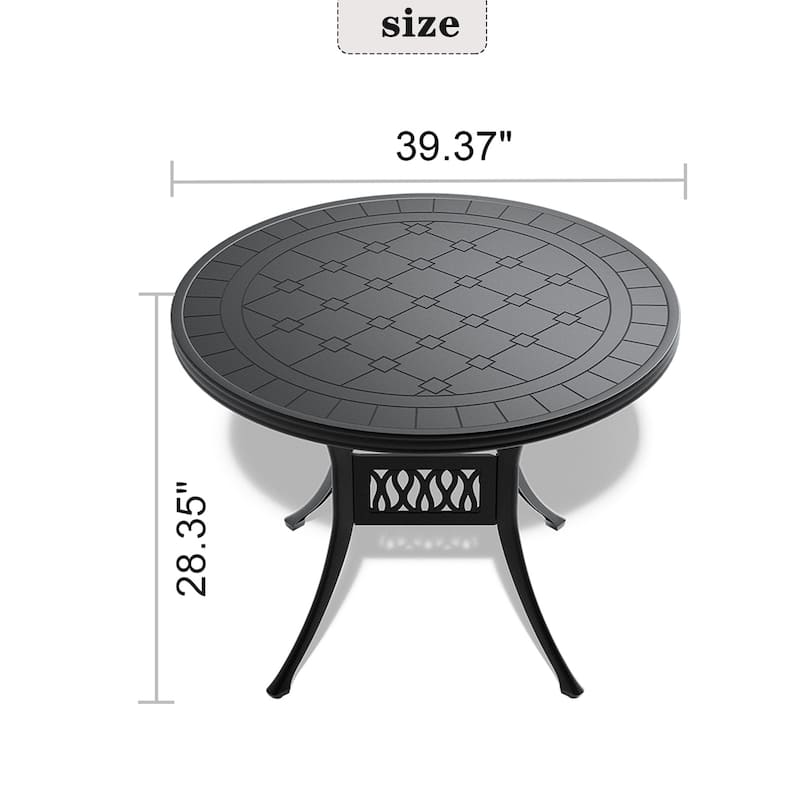 Cast Aluminum Patio Dining Table with Frame and Carved Texture on the Tabletop