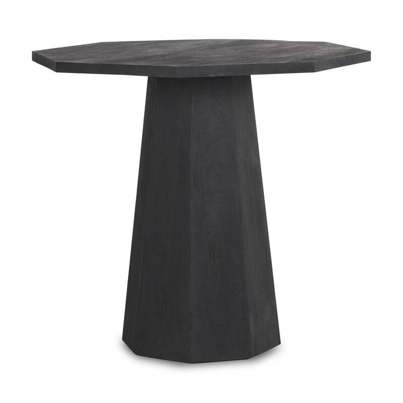 HomeRoots 30" Black Solid Wood and Wood Round Pedestal End Table - 32.00 in. x 30.00 in. x 32.00 in.