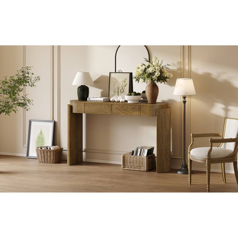 Console Table with Oval Top and 2 Drawers