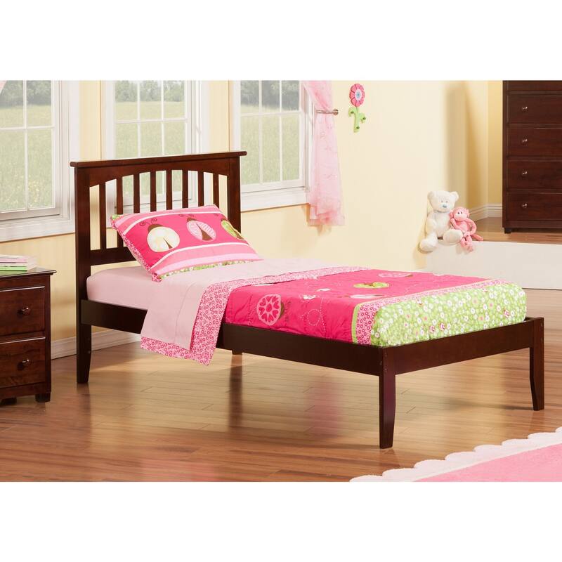 Mission Twin XL Platform Bed with USB Charging Station in Walnut