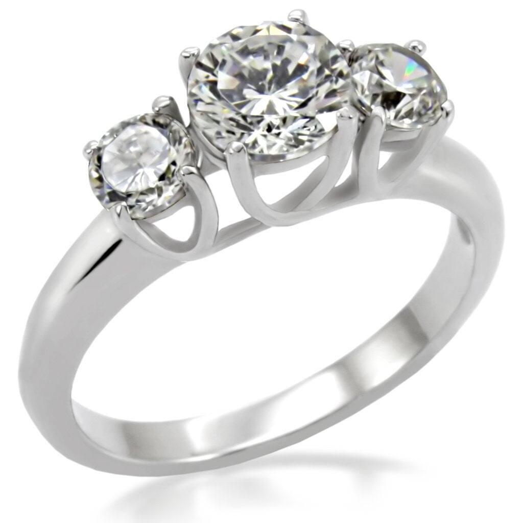 Modern Stainless-Steel Anniversary Three-Stone Ring with Clear Cubic Zirconia Ideal for Special Occasions