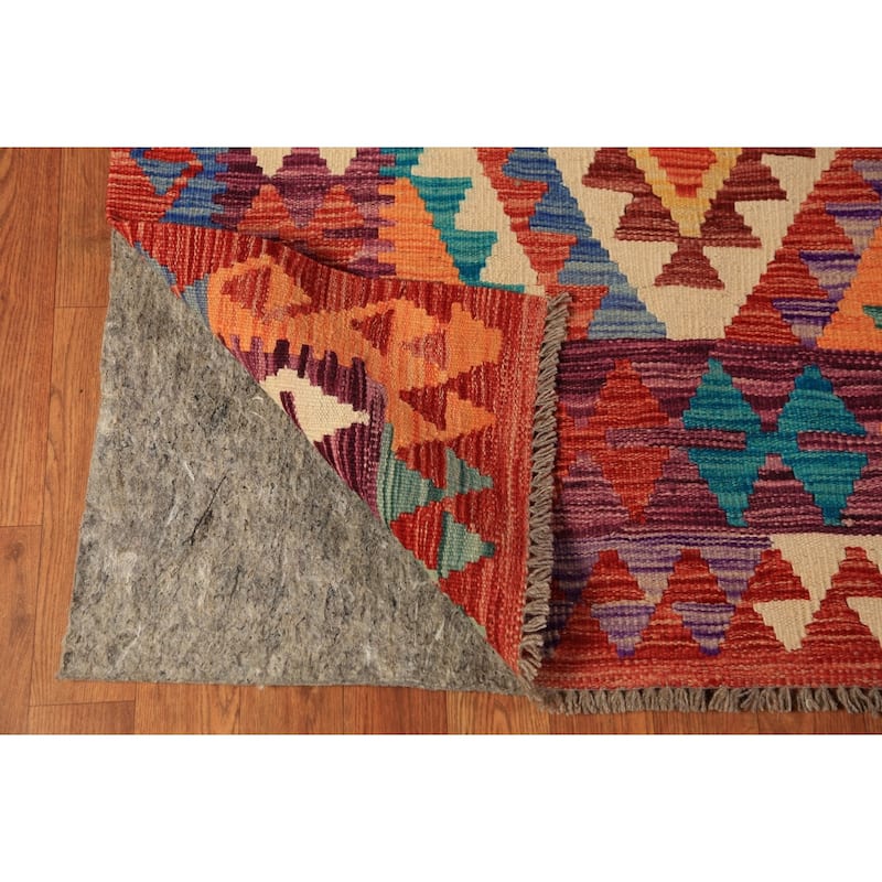 Colorful Kilim Oriental Area Rug Flatweave Orange Wool Carpet - 7'9"x 10'2"