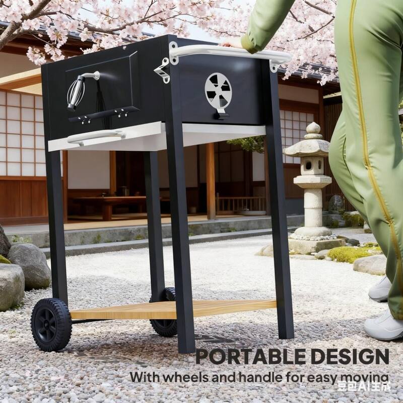 GDFStudio - Stainless Steel Portable Charcoal BBQ Grill with Storage & Wheels