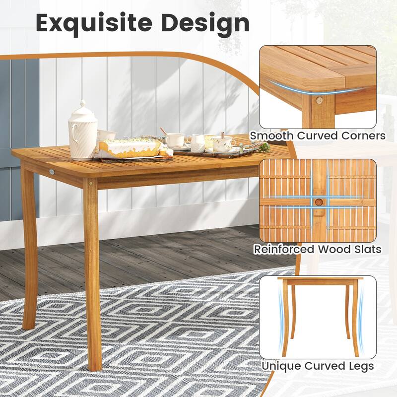 Gymax 63'' Outdoor Dining Table w/ Umbrella Hole Slatted Tabletop for