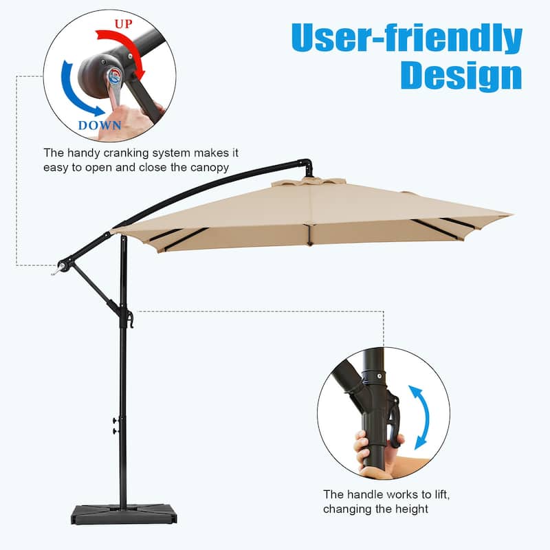 8ft×8ft Square Steel Crank-lift Cantilever Umbrella With Weighted Base