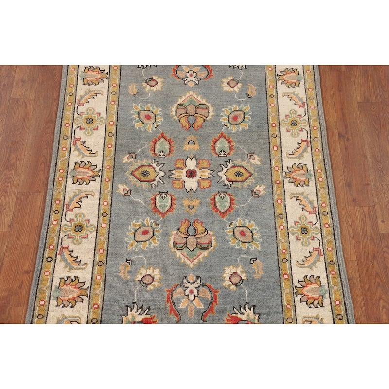 Floral Gray Oushak Accent Rug Handmade Wool Carpet - 3'2" x 4'11"