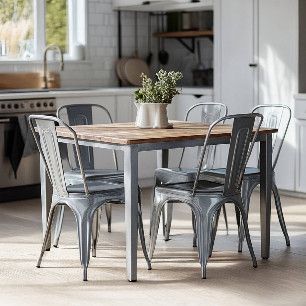 18" Modern Industrial Metal Stackable Silver Dining Chair, 2PCS - 18" W X 18" D X 33" H