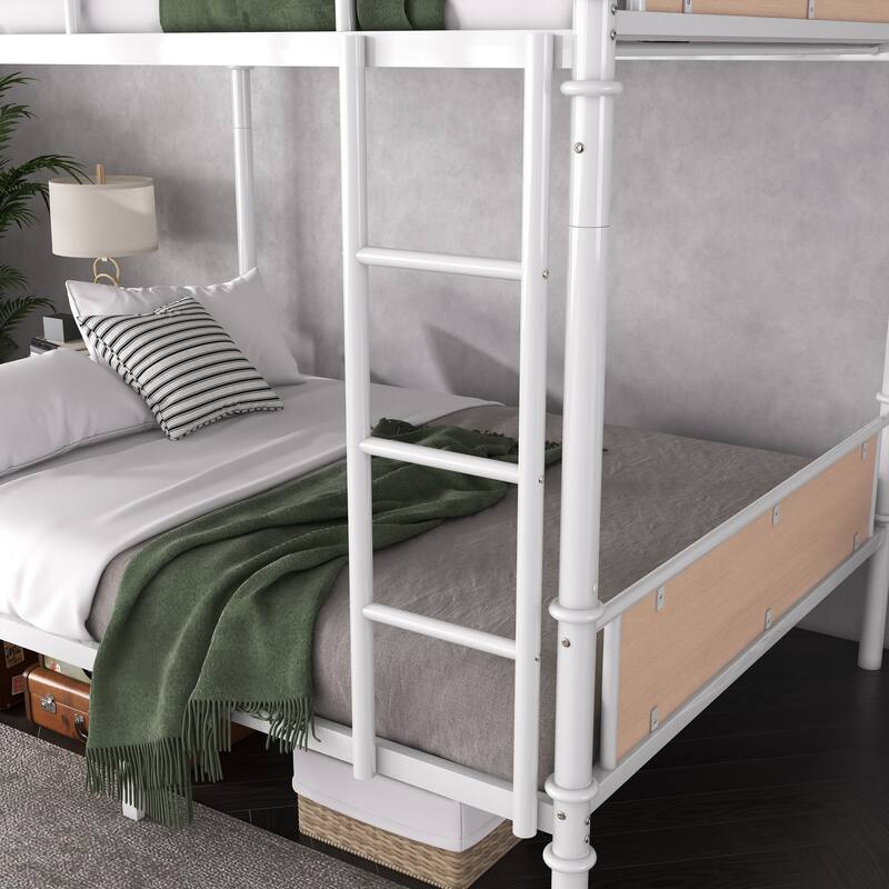 Twin XL Over Twin XL Metal Bunk Bed with Detachable Design, Safety Guard Rails and Storage Space