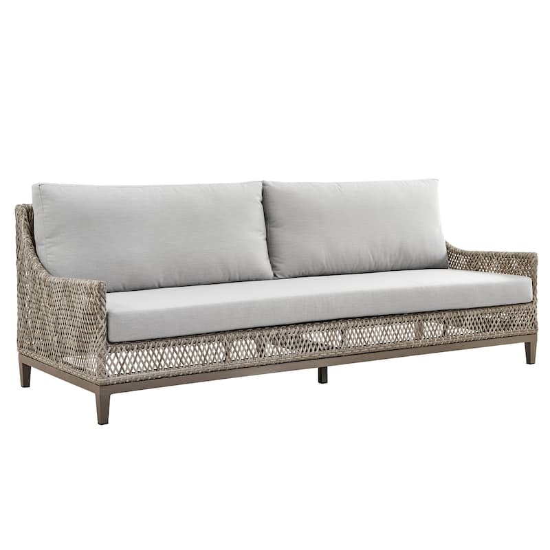 Grenada Brown Wicker and Aluminum 86.5" Outdoor Sofa with Cushions